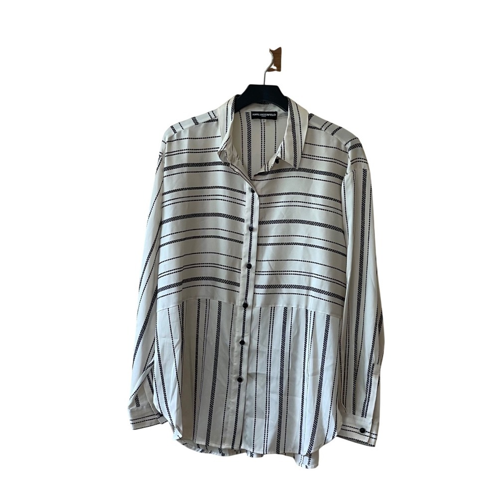 Karl Lagerfeld Paris Striped Button Down Long Sleeve Shirt - Women's